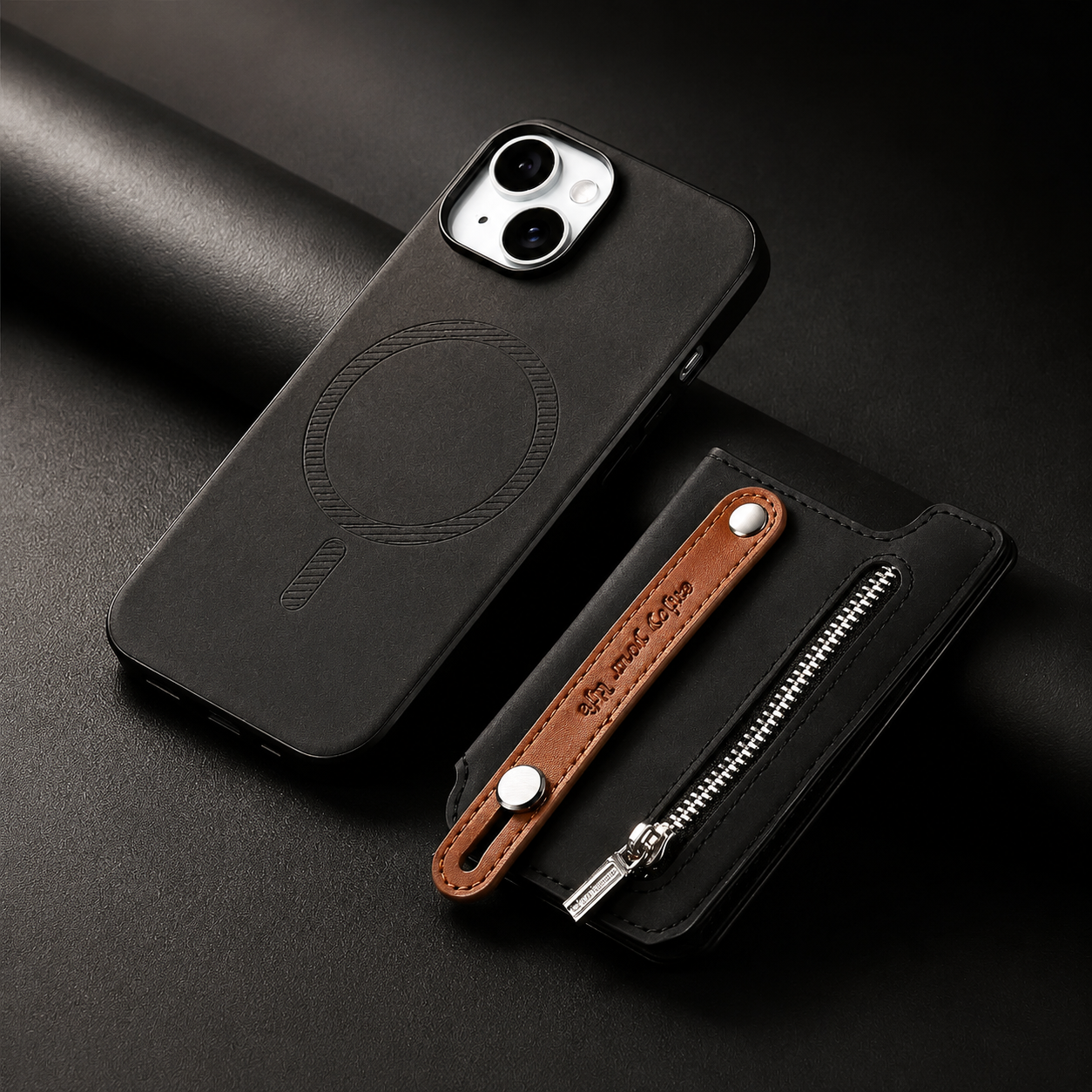 Premium iPhone Case Detachable Zipper Wallet Flip Cover PU Leather Card Holder Magnetic Closure Wrist Strap Shockproof Full Coverage Design
