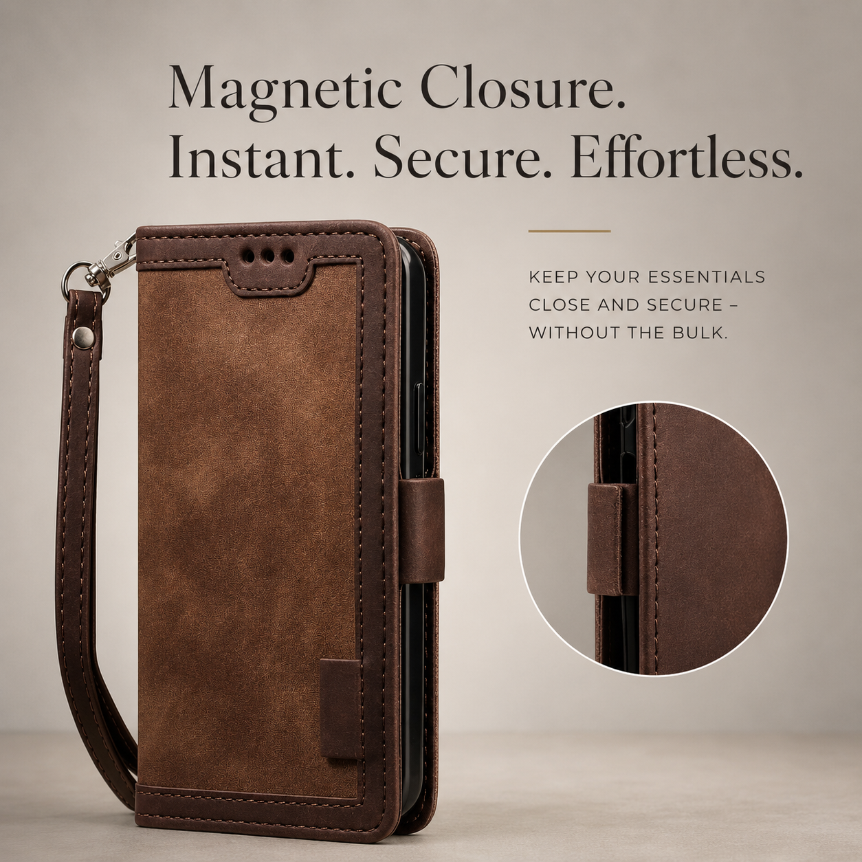 Premium iPhone Case Flip Wallet MagSafe Compatible Genuine Leather Magnetic Closure Card Holder Shockproof Protective Cover Camera Lens Protection Slim Design