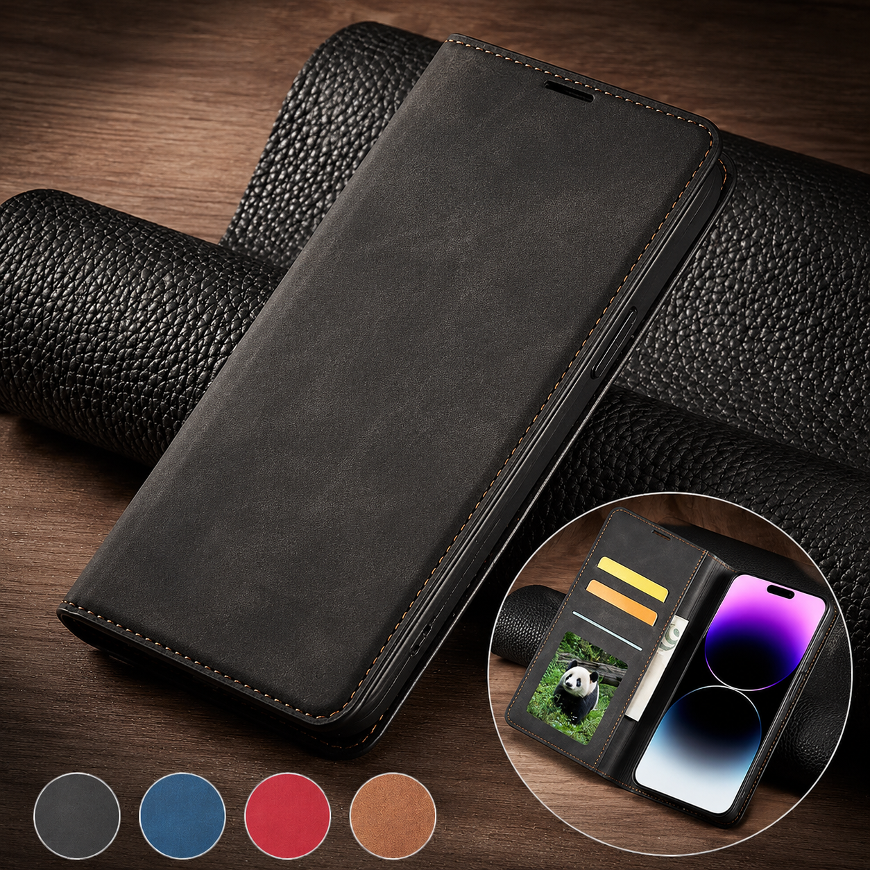 Premium iPhone Case Flip Wallet MagSafe Compatible Leather Card Holder Magnetic Closure Shockproof Protective Cover Camera Lens Protection Stand Function