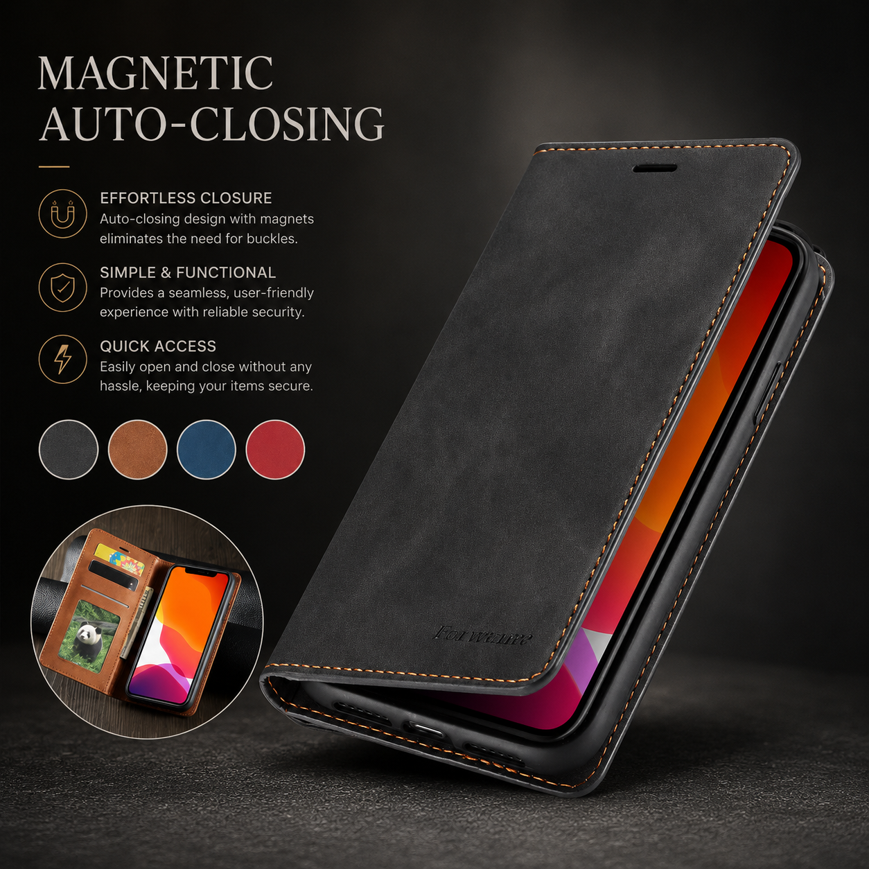 Premium iPhone Case Flip Wallet MagSafe Compatible Leather Card Holder Magnetic Closure Shockproof Protective Cover Camera Lens Protection Stand Function