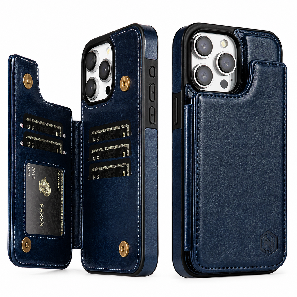 Premium iPhone Case Flip Wallet MagSafe Compatible Leather Card Holder RFID Blocking Magnetic Shockproof Protective Cover Camera Lens Protection Stand Function