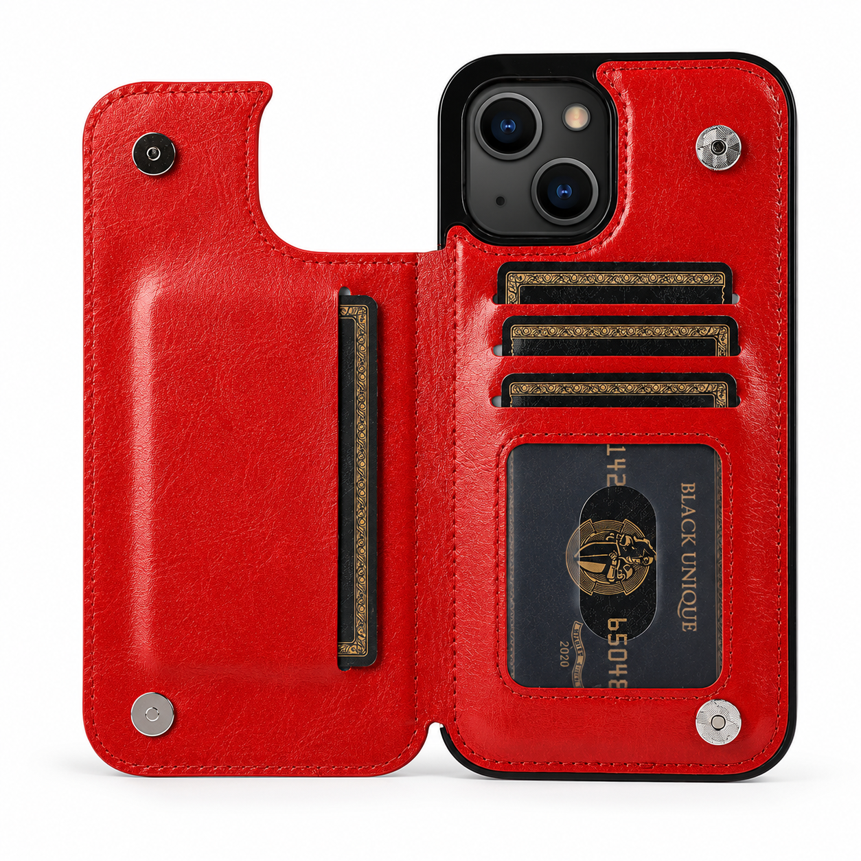 Premium iPhone Case Flip Wallet MagSafe Compatible Leather Card Holder RFID Blocking Magnetic Shockproof Protective Cover Camera Lens Protection Stand Function