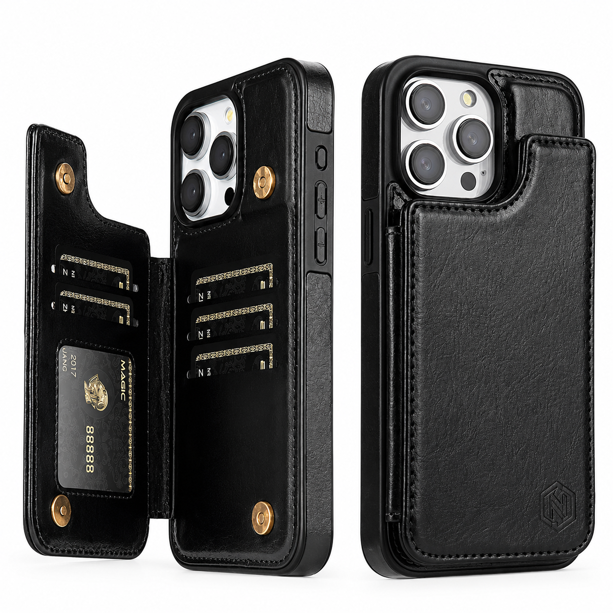 Premium iPhone Case Flip Wallet MagSafe Compatible Leather Card Holder RFID Blocking Magnetic Shockproof Protective Cover Camera Lens Protection Stand Function