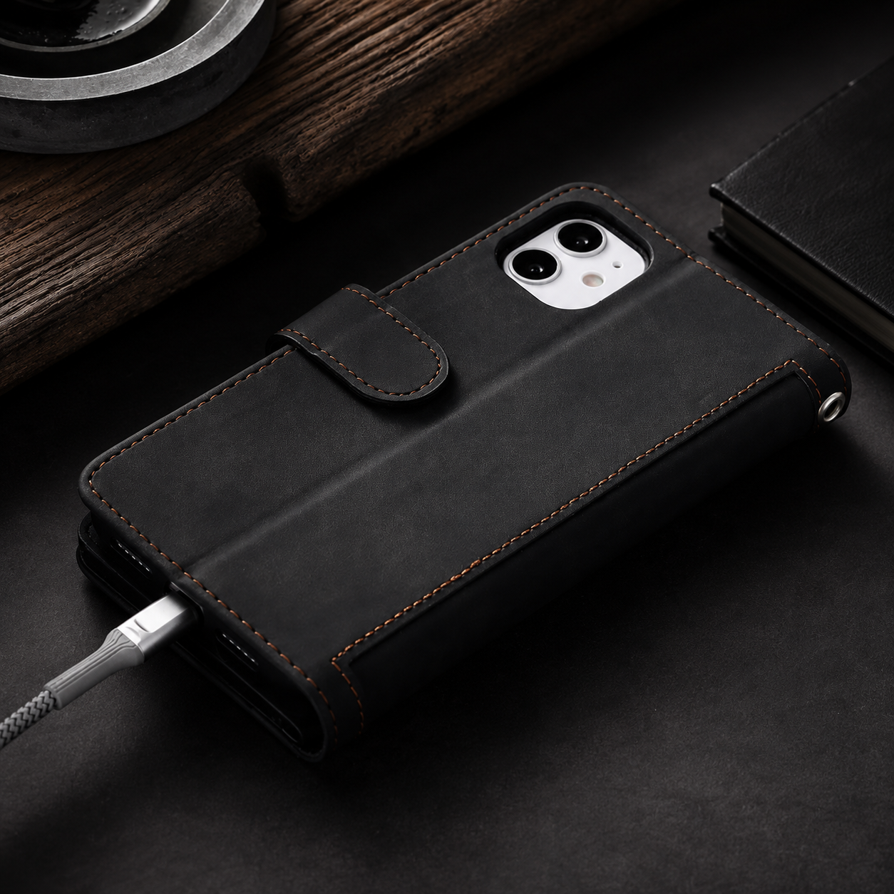Premium iPhone Case Flip Wallet MagSafe Compatible Leather Zipper Card Holder Protective Cover Shockproof Strap Stand Function Camera Lens Protection