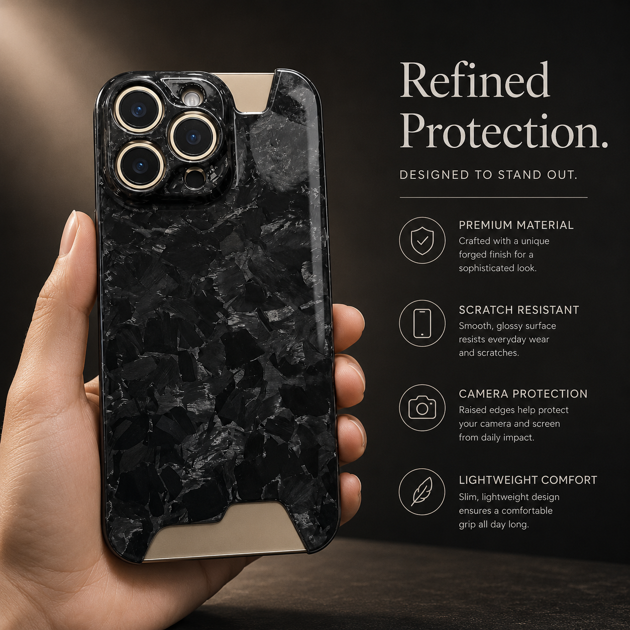 Premium iPhone Case Forged Carbon Fiber Cover with Ultra Thin Design, Lightweight Protection, Secure Grip, Camera Lens Protection and Scratch Resistant Build