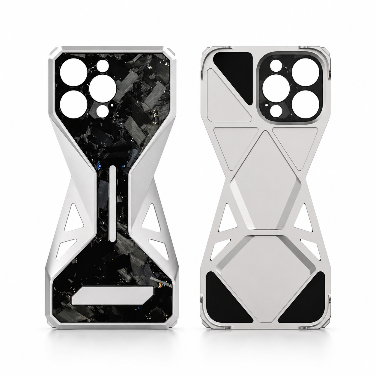 Premium iPhone Case Forged Carbon Fiber Metal Frame Shockproof Cover Camera Lens Protection Anti Scratch Non Slip Grip Slim Protective Design