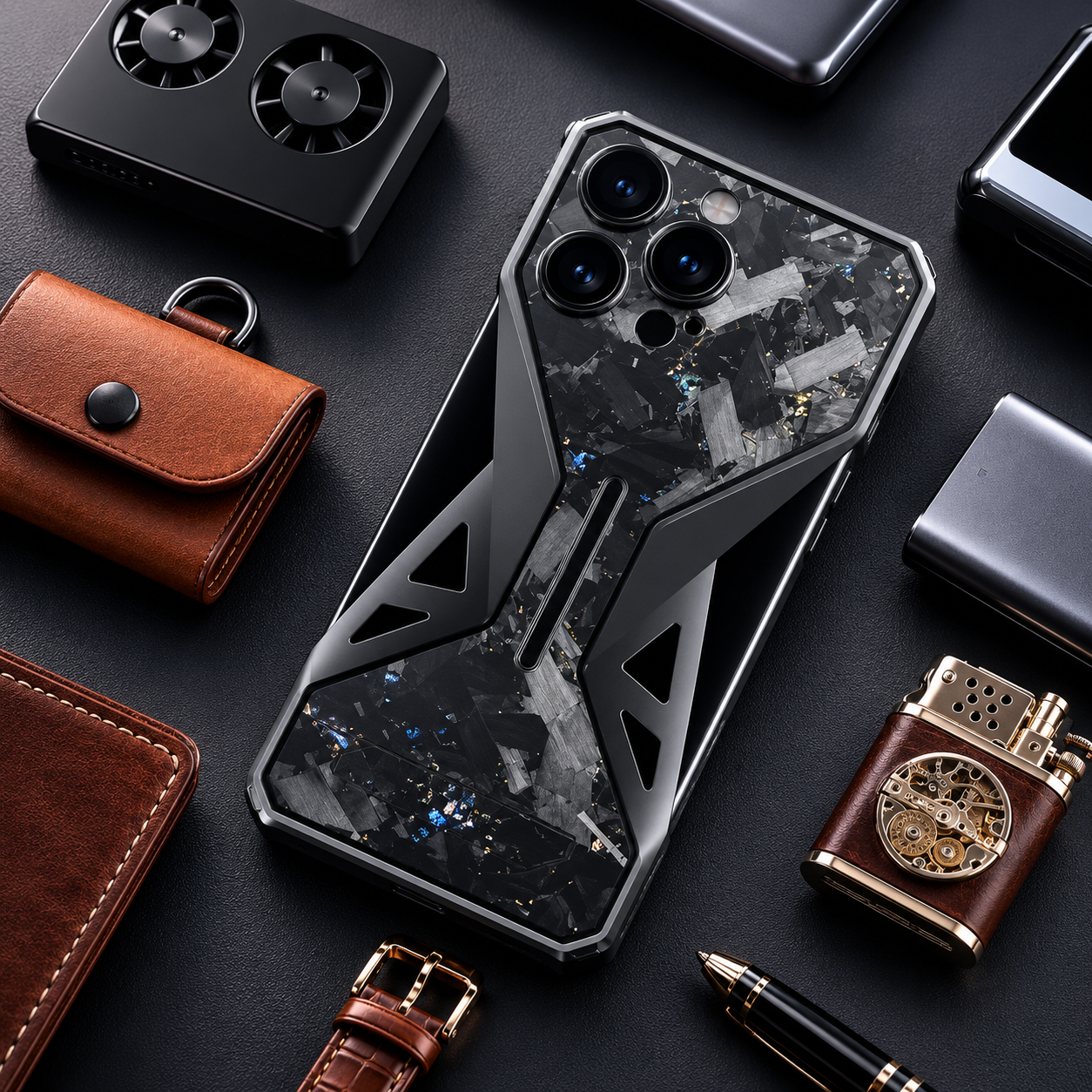 Premium iPhone Case Forged Carbon Fiber Metal Frame Shockproof Cover Camera Lens Protection Anti Scratch Non Slip Grip Slim Protective Design