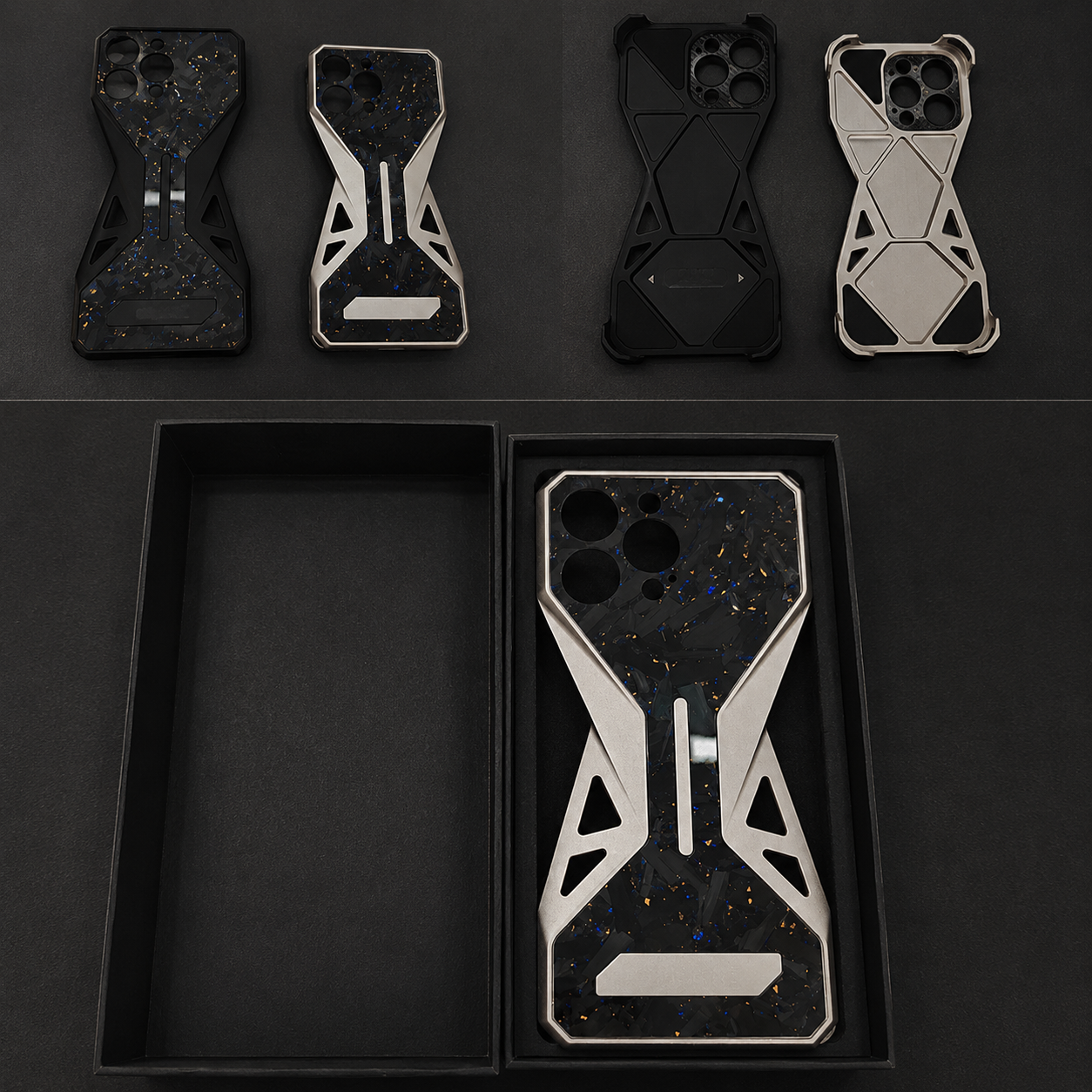 Premium iPhone Case Forged Carbon Fiber Metal Frame Shockproof Cover Camera Lens Protection Anti Scratch Non Slip Grip Slim Protective Design