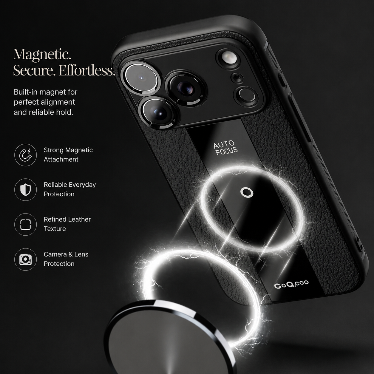 Premium iPhone Case Frosted PU Leather Finish with Soft Silicone Build, MagSafe Compatible, Non Slip Grip, Shock Resistant Anti Scratch Design
