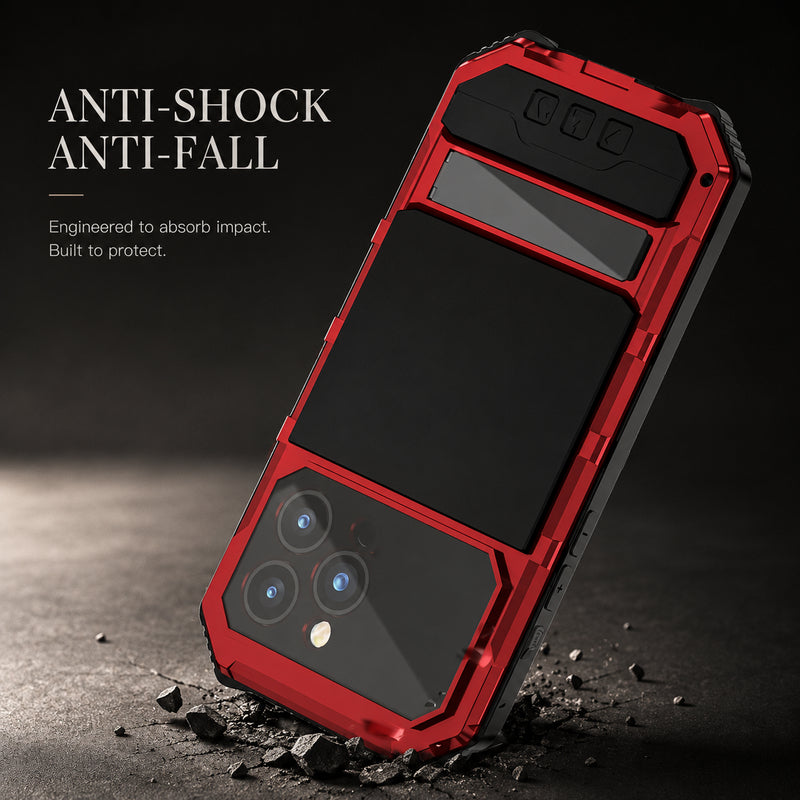 Premium iPhone Case Full Body Aluminum Armor Design with Camera Lens Protection, Built In Screen Guard, Dual Layer Shockproof Structure and Kickstand Function