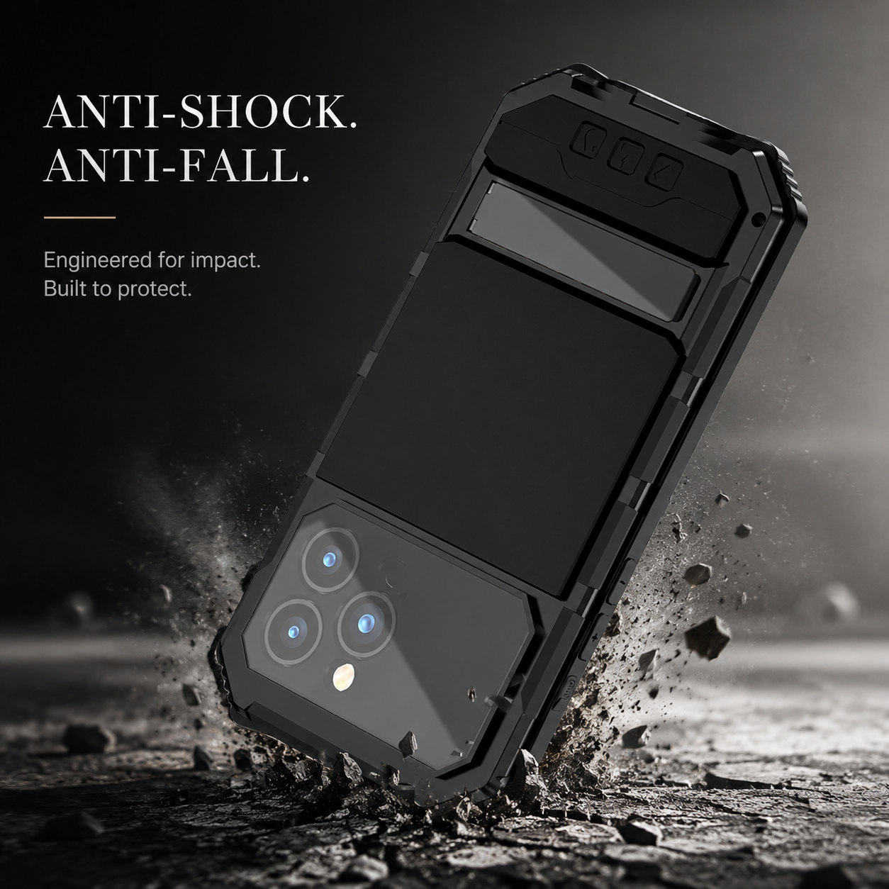Premium iPhone Case Full Body Aluminum Armor Design with Camera Lens Protection, Built In Screen Guard, Dual Layer Shockproof Structure and Kickstand Function