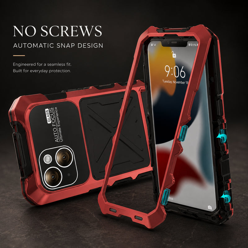 Premium iPhone Case Full Body Aluminum Armor Design with Camera Lens Protection, Built In Screen Guard, Heavy Duty Shockproof Construction