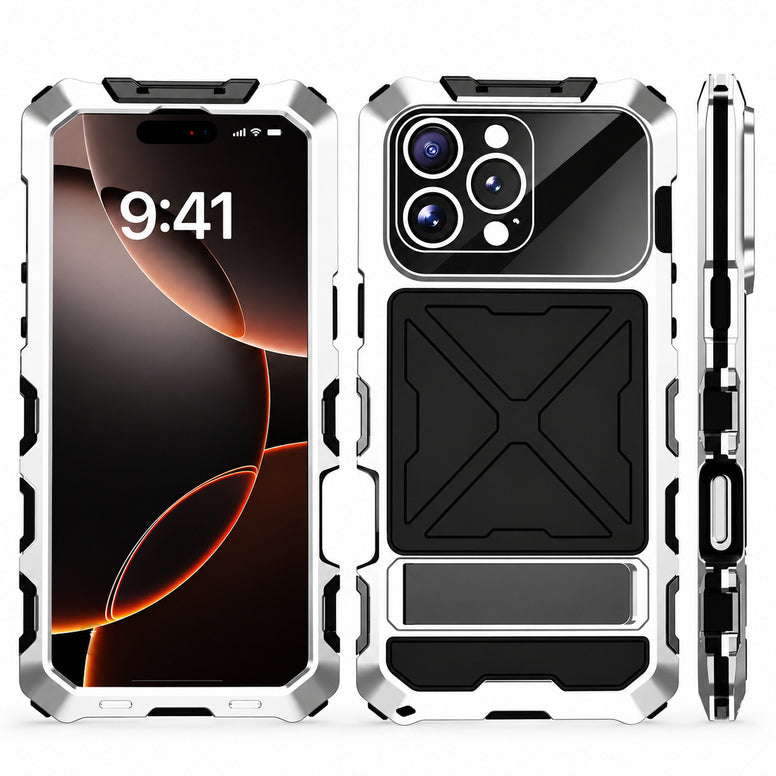Premium iPhone Case Full Body Aluminum Armor Design with Camera Lens Protection, Built In Screen Guard, Heavy Duty Shockproof Construction