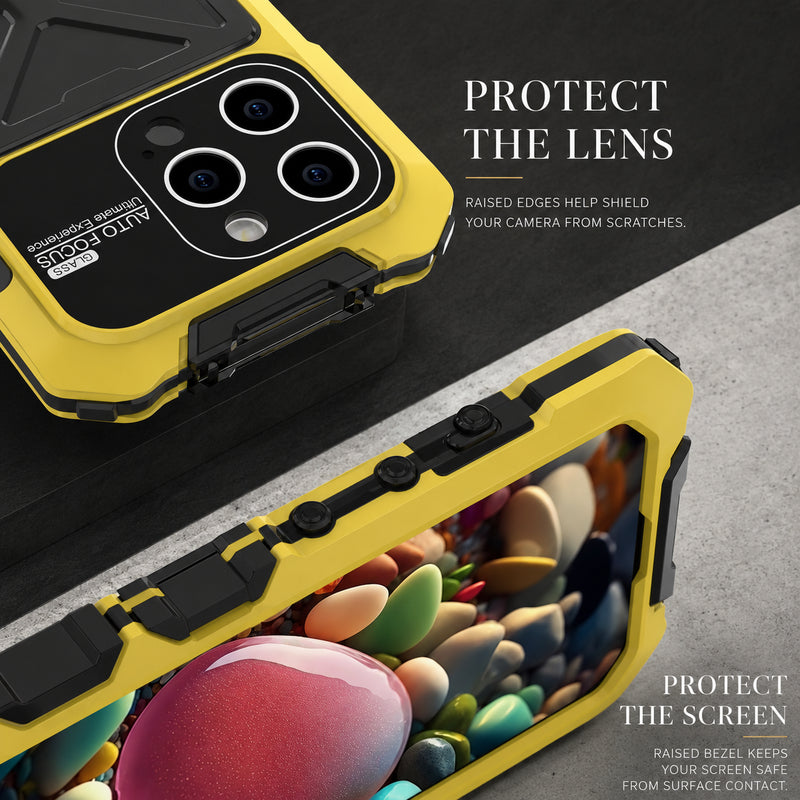 Premium iPhone Case Full Body Aluminum Armor Design with Camera Lens Protection, Built In Screen Guard, Heavy Duty Shockproof Construction
