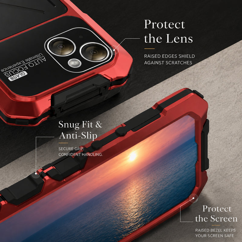 Premium iPhone Case Full Body Aluminum Armor Design with Camera Lens Protection, Built In Screen Guard, Heavy Duty Shockproof Construction