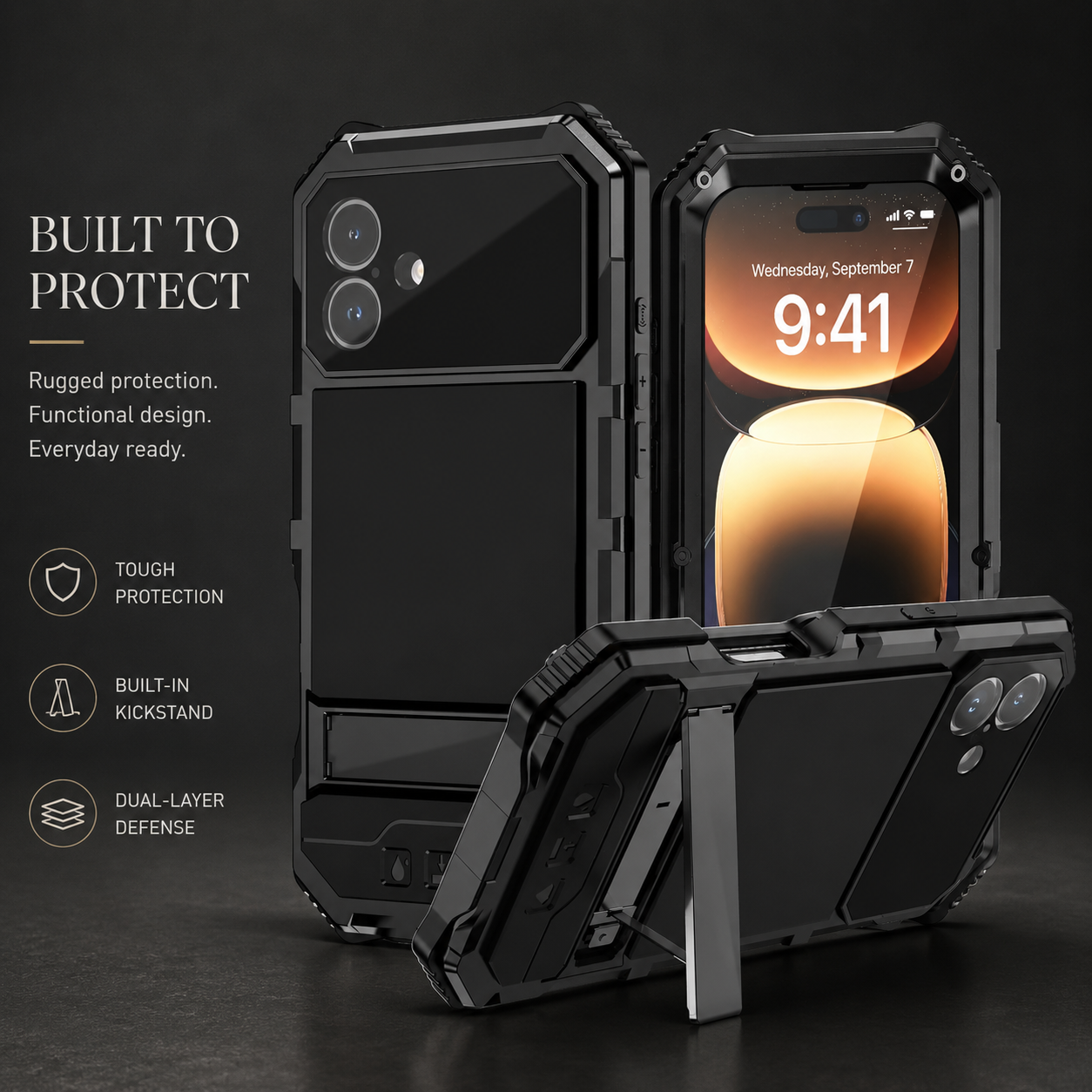 Premium iPhone Case Full Body Aluminum Armor Design with Camera Lens Protection, Built In Screen Guard, Heavy Duty Shockproof Construction and Secure Grip