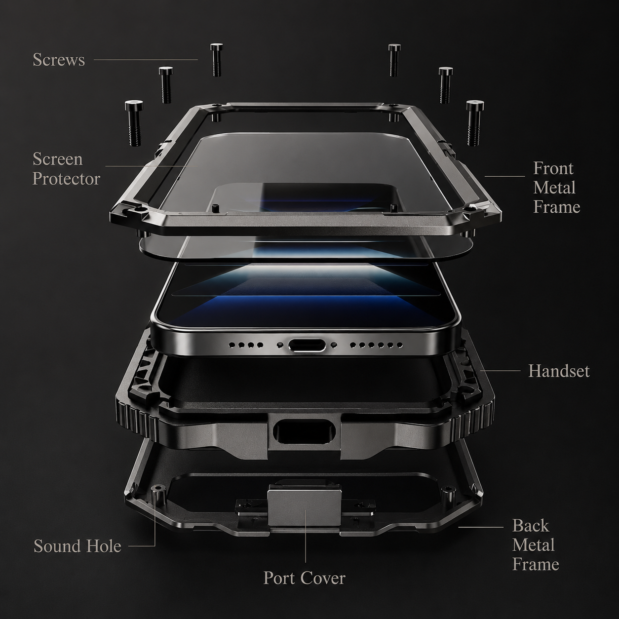 Premium iPhone Case Full Body Aluminum Armor Design with Camera Lens Protection, Built In Screen Guard, Heavy Duty Shockproof Construction and Secure Grip