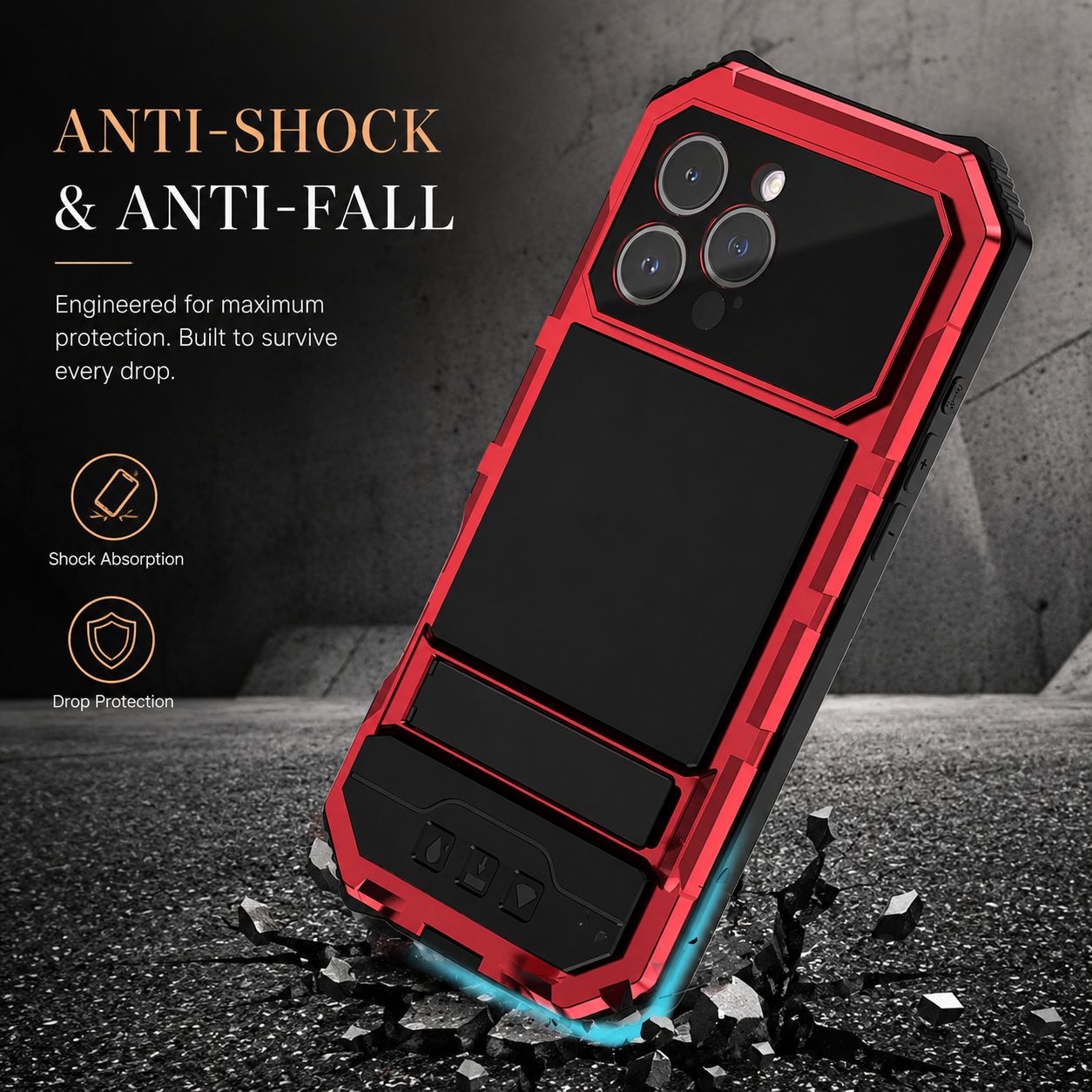 Premium iPhone Case Full Body Aluminum Armor Design with Camera Lens Protection, Built In Screen Guard, Heavy Duty Shockproof Construction and Secure Grip