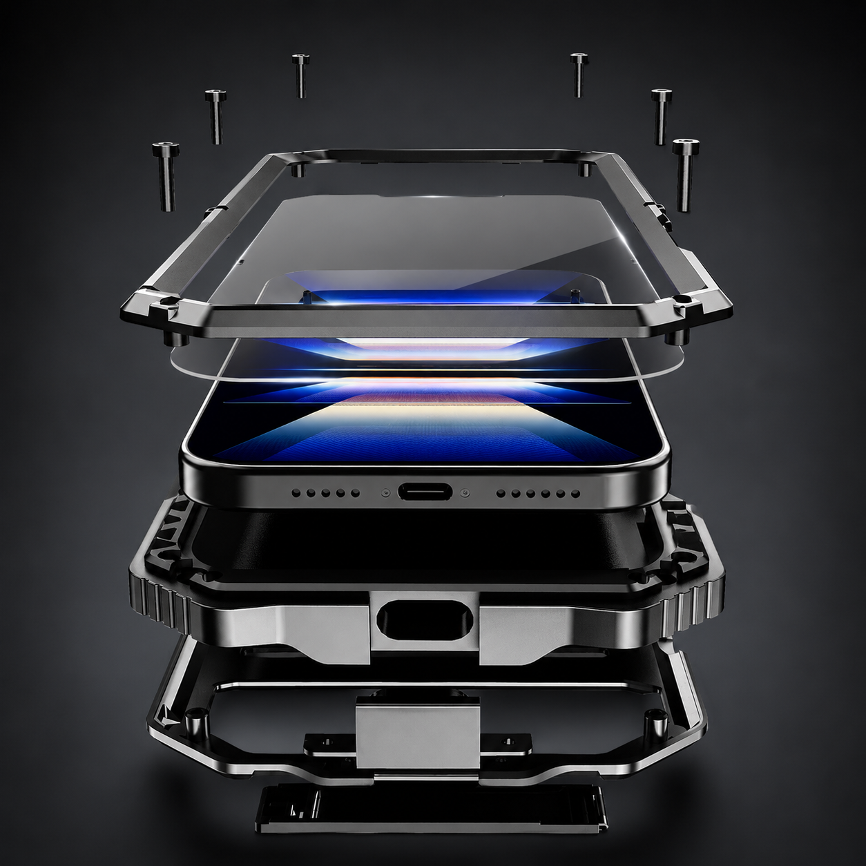 Premium iPhone Case Full Body Aluminum Armor Design with Camera Lens Protection, Built In Screen Guard, Heavy Duty Shockproof Construction and Secure Grip