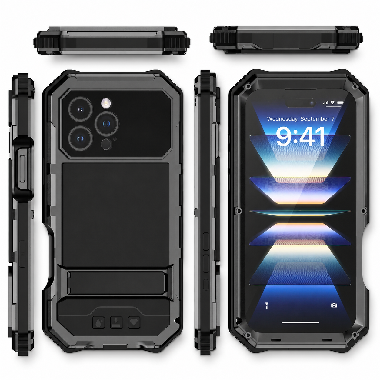 Premium iPhone Case Full Body Aluminum Armor Design with Camera Lens Protection, Built In Screen Guard, Heavy Duty Shockproof Construction and Secure Grip