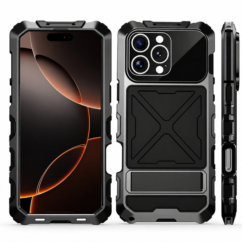 Premium iPhone Case Full Body Aluminum Armor Design with Camera Lens Protection, Built In Screen Guard, Heavy Duty Shockproof Construction