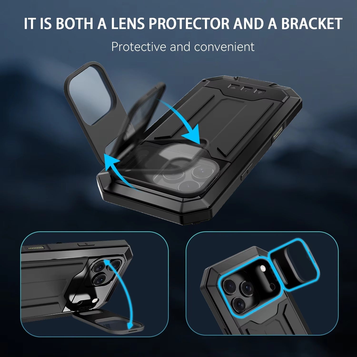 Premium iPhone Case Full Body Aluminum Design with Camera Lens Protection, Built In Screen Guard, Dual Layer Shockproof Structure and Kickstand Function