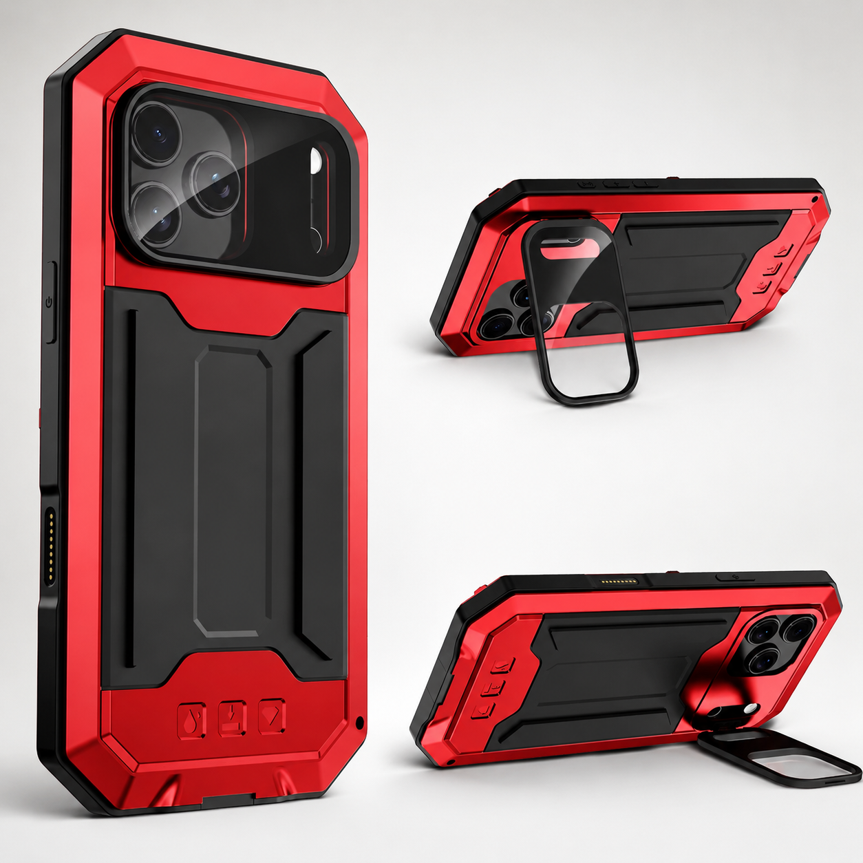 Premium iPhone Case Full Body Aluminum Design with Camera Lens Protection, Built In Screen Guard, Dual Layer Shockproof Structure and Kickstand Function