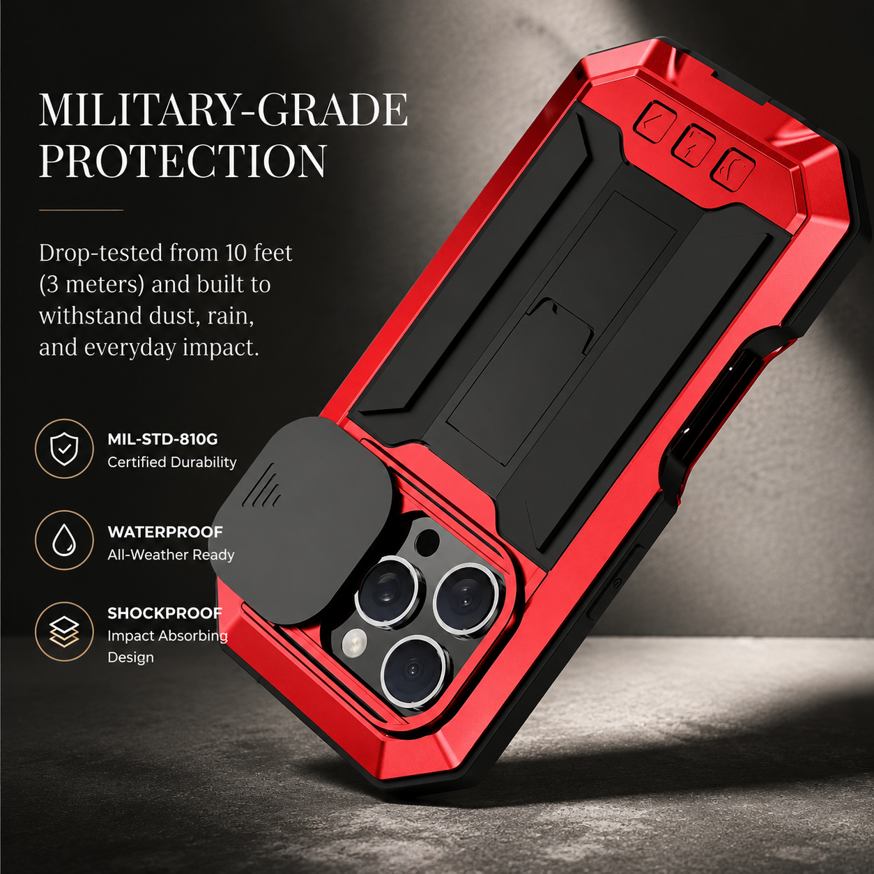 Premium iPhone Case Full Body Aluminum Metal Armor with Camera Lens Protection, Built In Screen Guard, Shockproof Dustproof Structure and Secure Grip