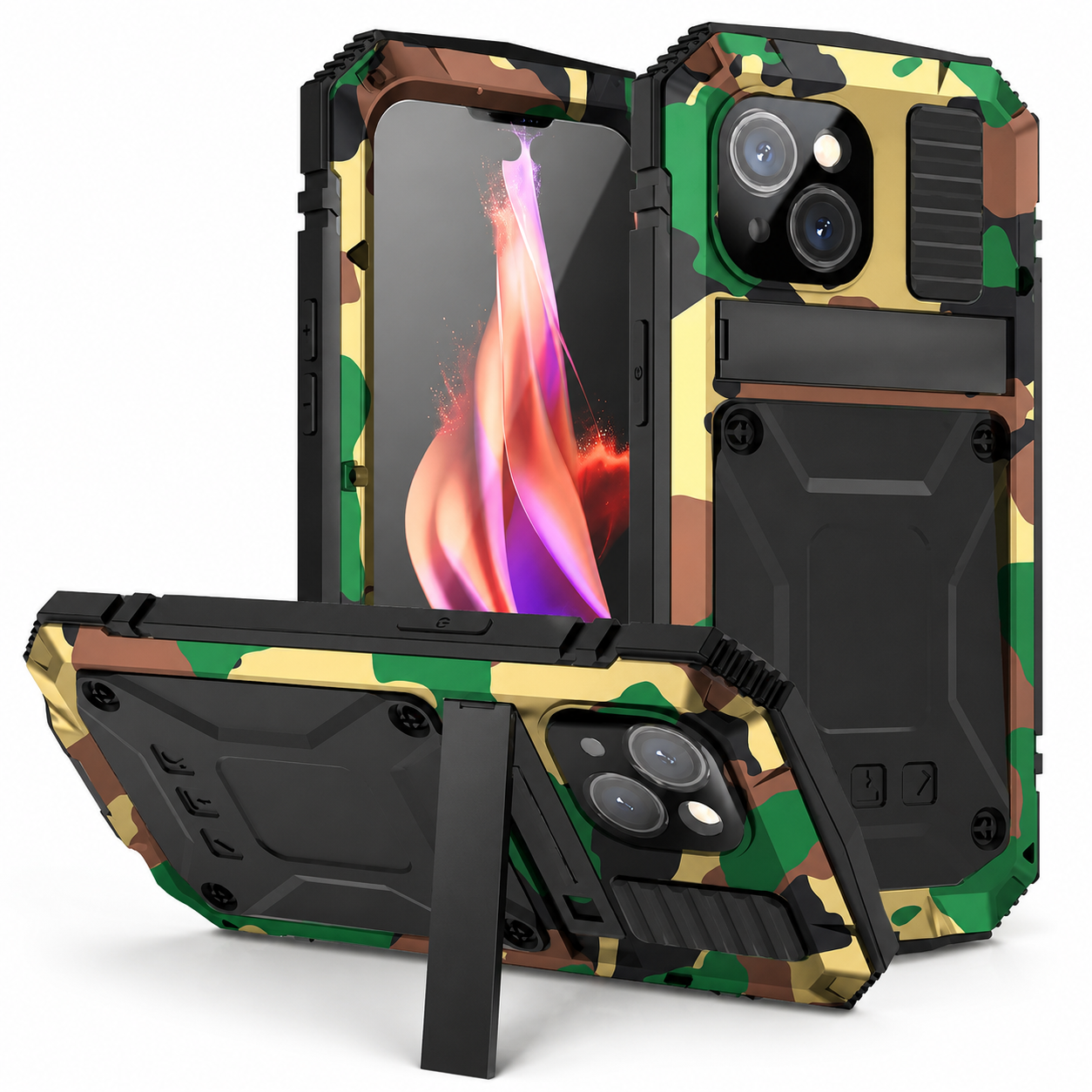 Premium iPhone Case Full Body Aluminum Metal Armor with Tempered Glass, Shockproof IP54 Water Resistant Design, Military Grade Durability and Kickstand