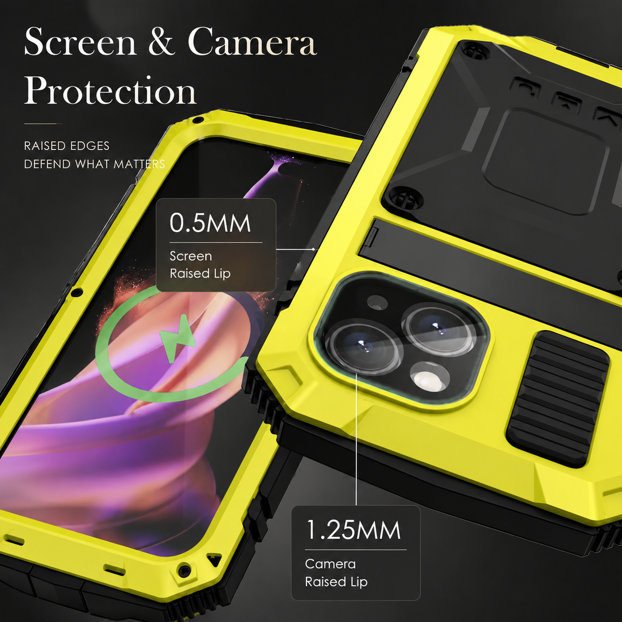 Premium iPhone Case Full Body Aluminum Metal Design with Camera Lens Protection, Built In Screen Guard, Shockproof Dustproof Structure and Secure Grip