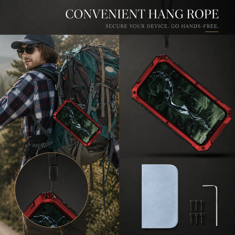 Premium iPhone Case Full Body Aluminum Metal Design with Camera Lens Protection, Built In Screen Guard, Shockproof Dustproof Structure and Secure Grip