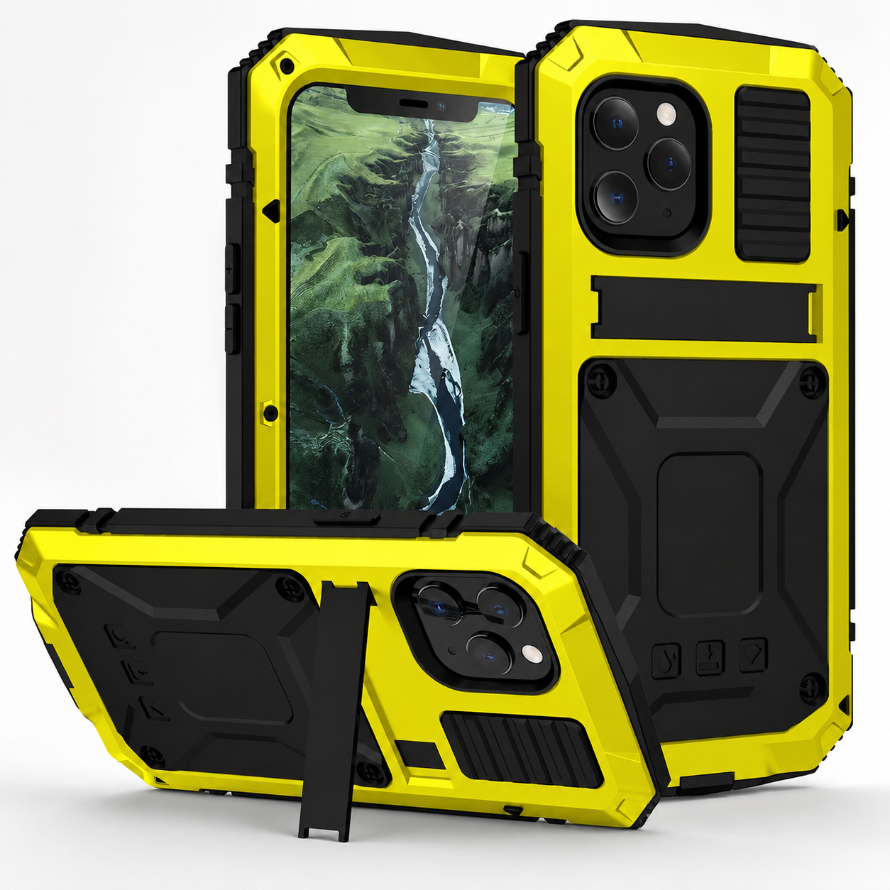 Premium iPhone Case Full Body Aluminum Metal Design with Camera Lens Protection, Built In Screen Guard, Shockproof Dustproof Structure and Secure Grip
