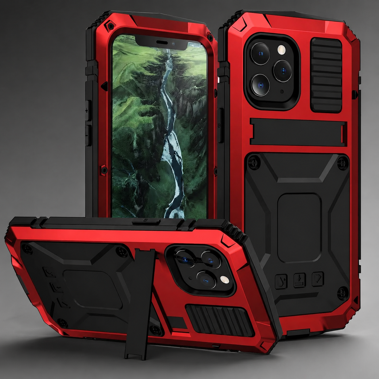 Premium iPhone Case Full Body Aluminum Metal Design with Camera Lens Protection, Built In Screen Guard, Shockproof Dustproof Structure and Secure Grip