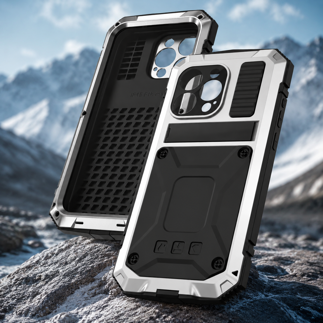 Premium iPhone Case Full Body Aluminum Metal Design with Camera Lens Protection, Built In Screen Guard, Shockproof Dustproof Structure and Secure Grip