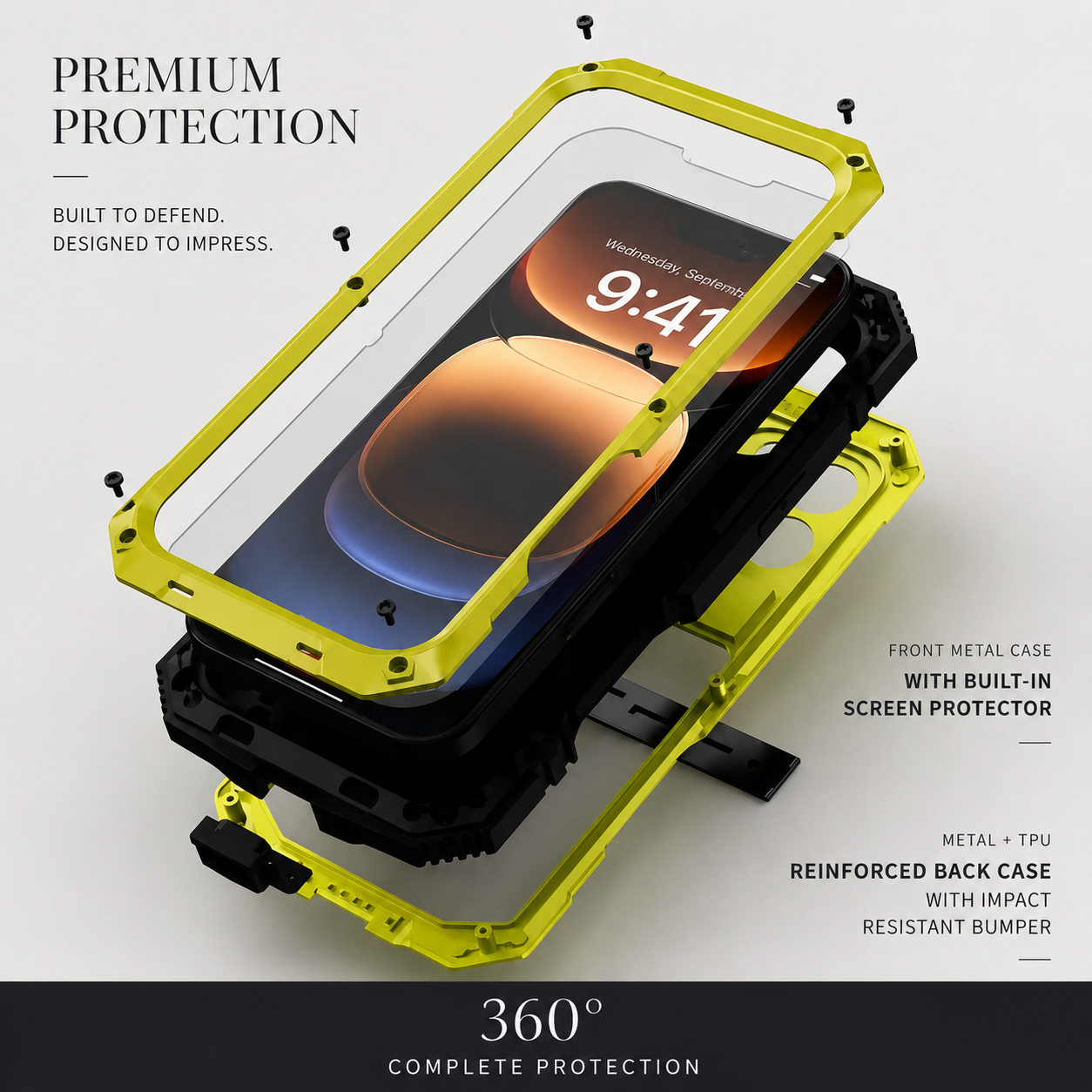 Premium iPhone Case Full Body Armor Design with Built In Screen Guard, Camera Lens Protection, Heavy Duty Shockproof Rugged Construction and Secure Grip