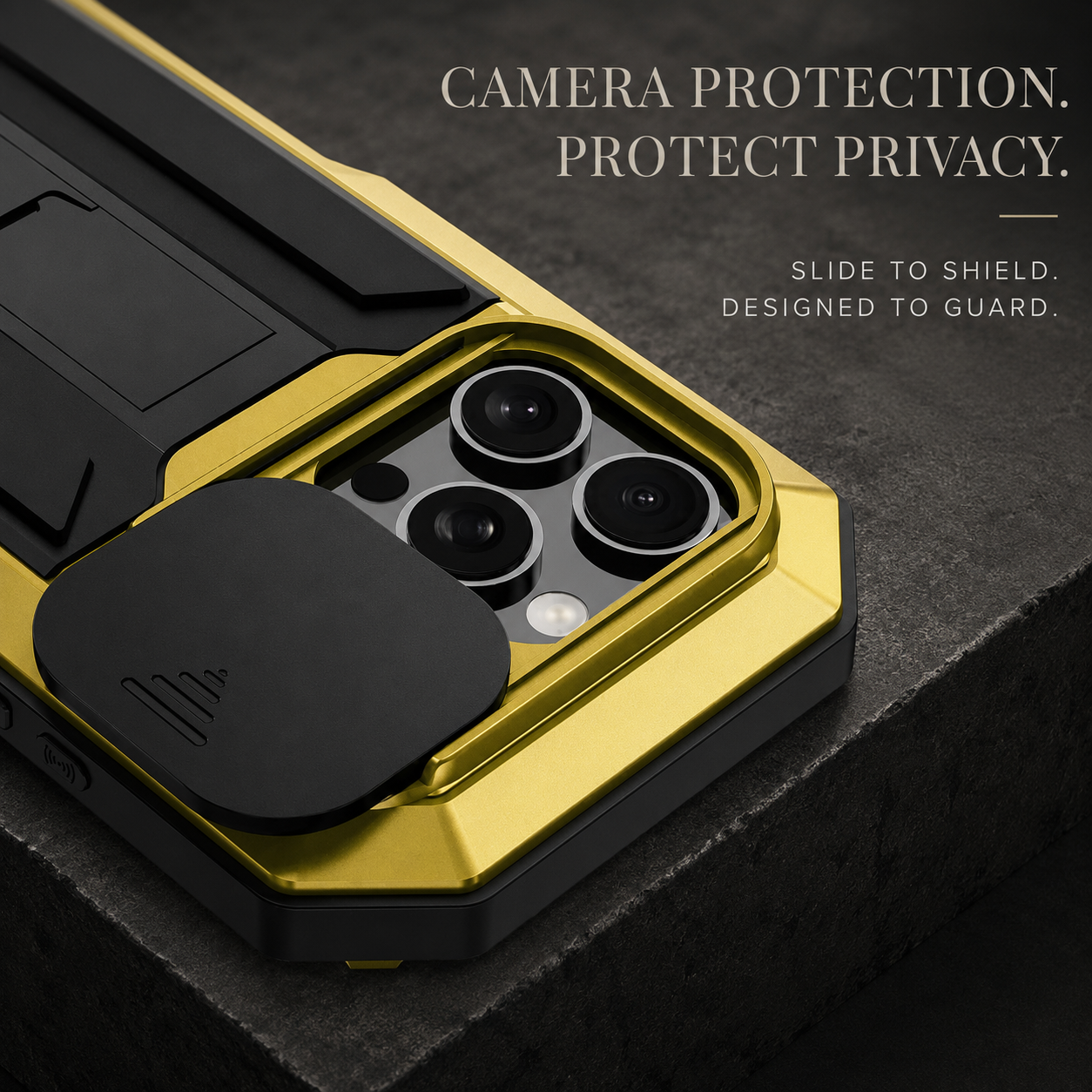 Premium iPhone Case Full Body Military Design with Camera Lens Protection, Shockproof Metal and Silicone Construction, Kickstand, Built In Screen Guard