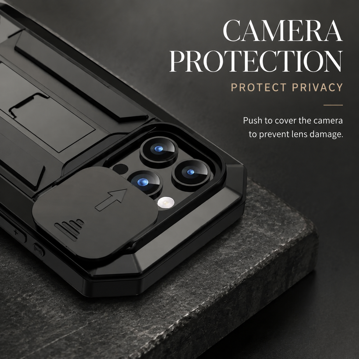 Premium iPhone Case Full Body Military Design with Camera Lens Protection, Shockproof Metal and Silicone Construction, Kickstand, Built In Screen Guard