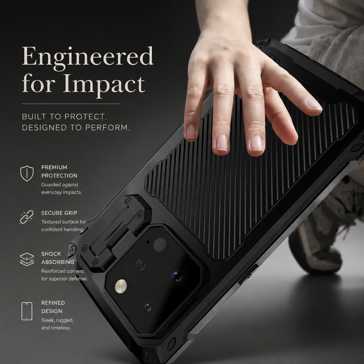 Premium iPhone Case Full-Body Military Protection with Built-In Screen Protector, Sliding Camera Guard, Kickstand and Non-Slip Shockproof Design
