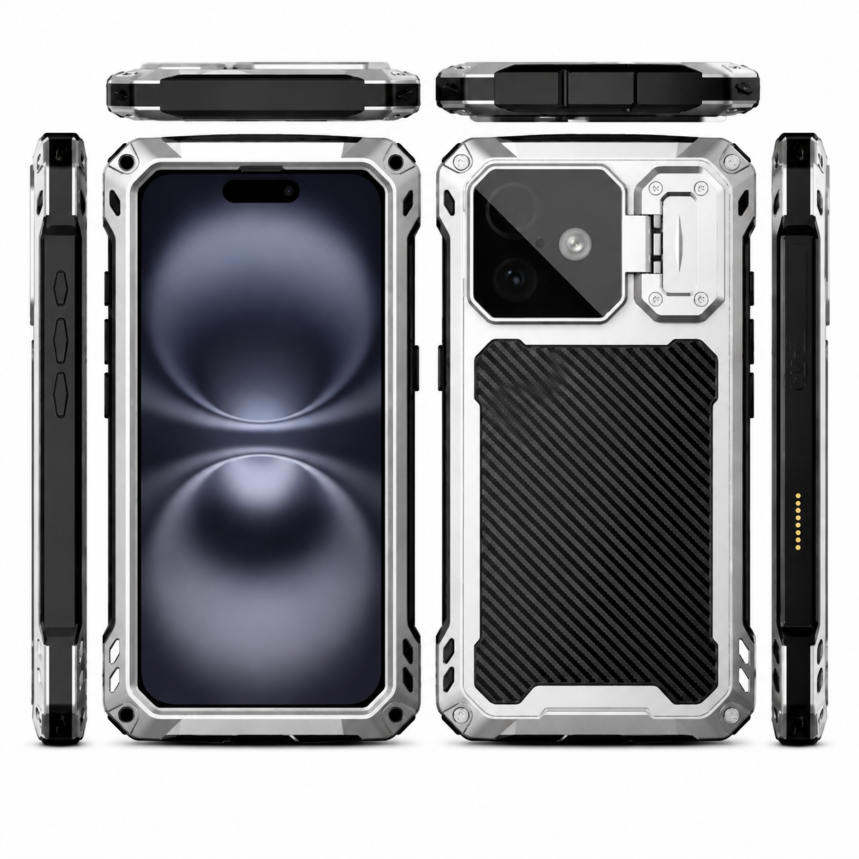Premium iPhone Case Full-Body Military Protection with Built-In Screen Protector, Sliding Camera Guard, Kickstand and Non-Slip Shockproof Design