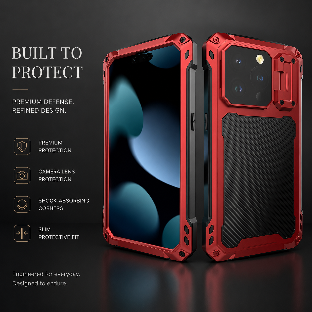 Premium iPhone Case Full-Body Military Protection with Built-In Screen Protector, Sliding Camera Guard, Kickstand and Non-Slip Shockproof Design