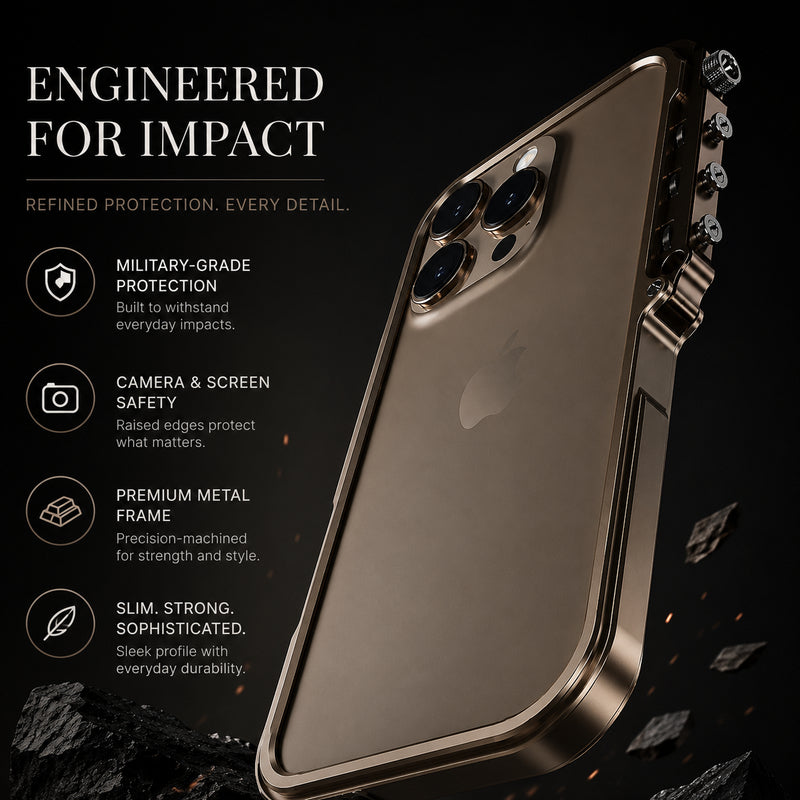 Premium iPhone Case Full Metal Mechanical Mecha Design with Camera Lens Protection, Shockproof Aluminum Construction, Lightweight Lanyard Support