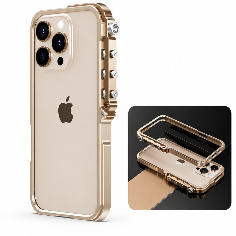 Premium iPhone Case Full Metal Mechanical Mecha Design with Camera Lens Protection, Shockproof Aluminum Construction, Lightweight Lanyard Support