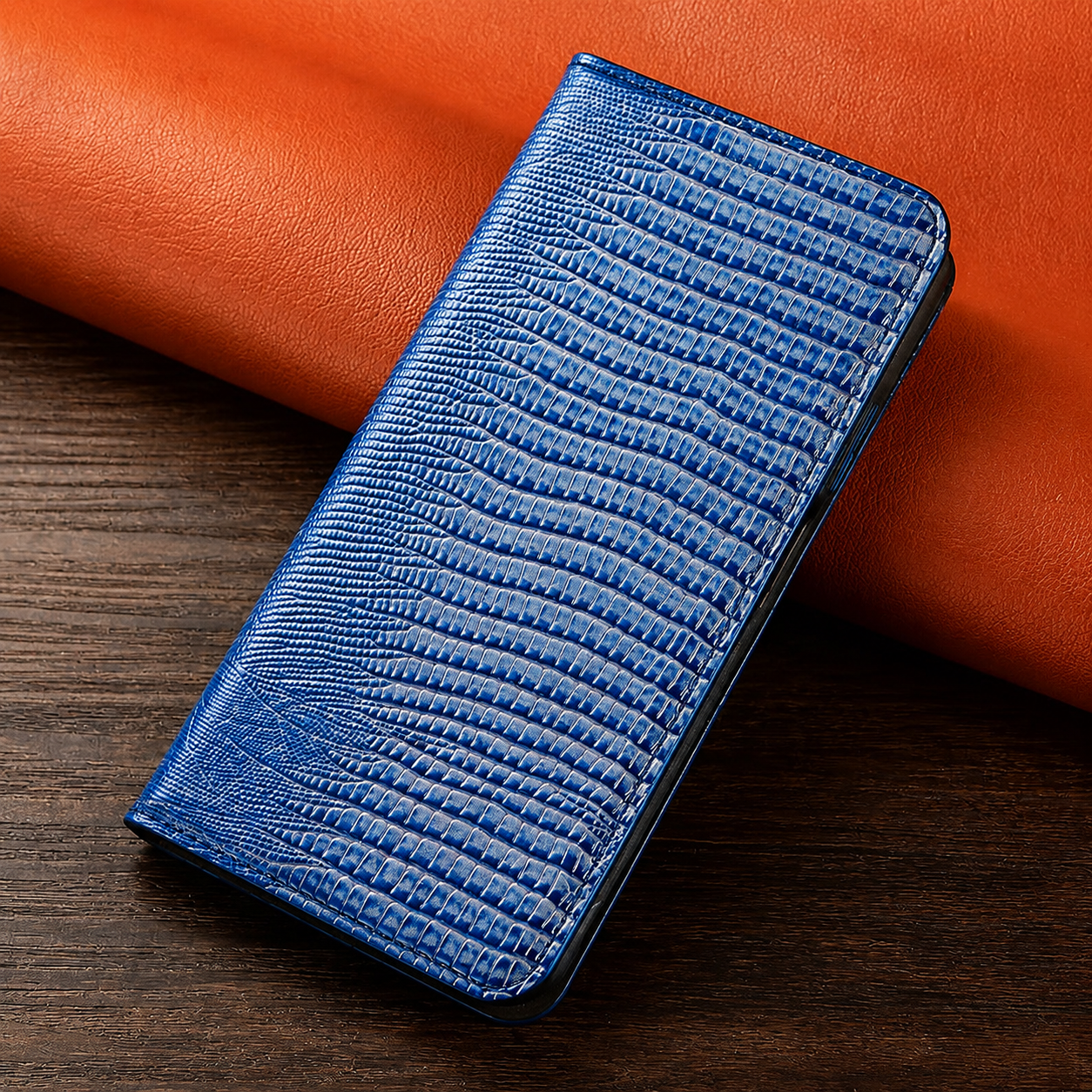 Premium iPhone Case Genuine Cowhide Leather Flip Cover Crocodile Grain Wallet Card Holder Magnetic Closure Shockproof Stand Function Business Style