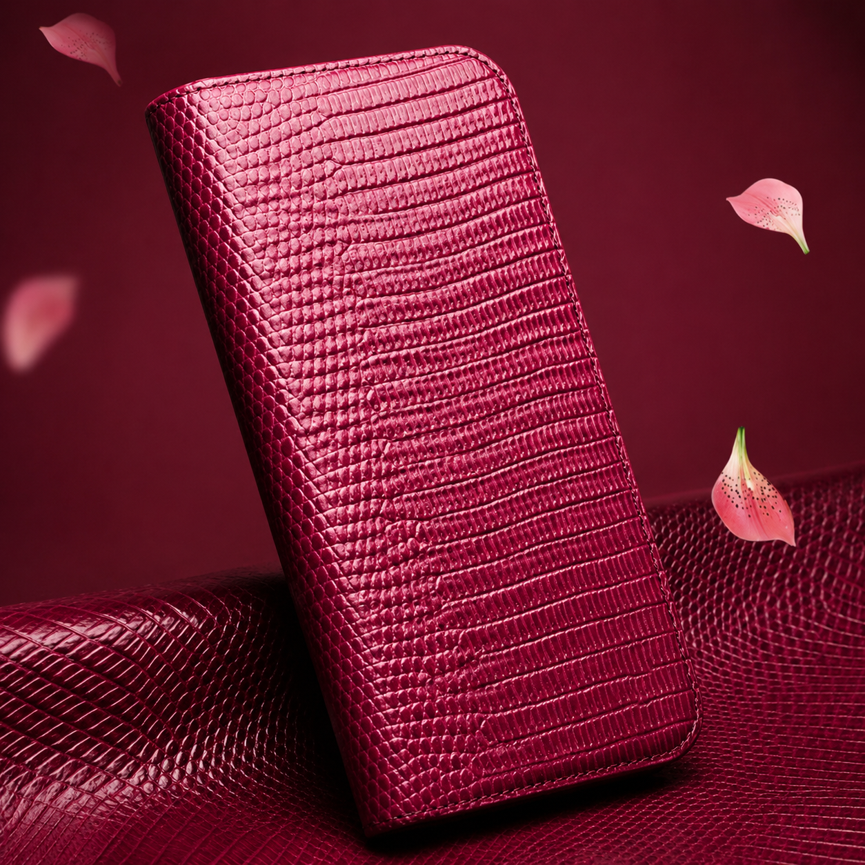 Premium iPhone Case Genuine Cowhide Leather Flip Cover Crocodile Grain Wallet Card Holder Magnetic Closure Shockproof Stand Function Business Style