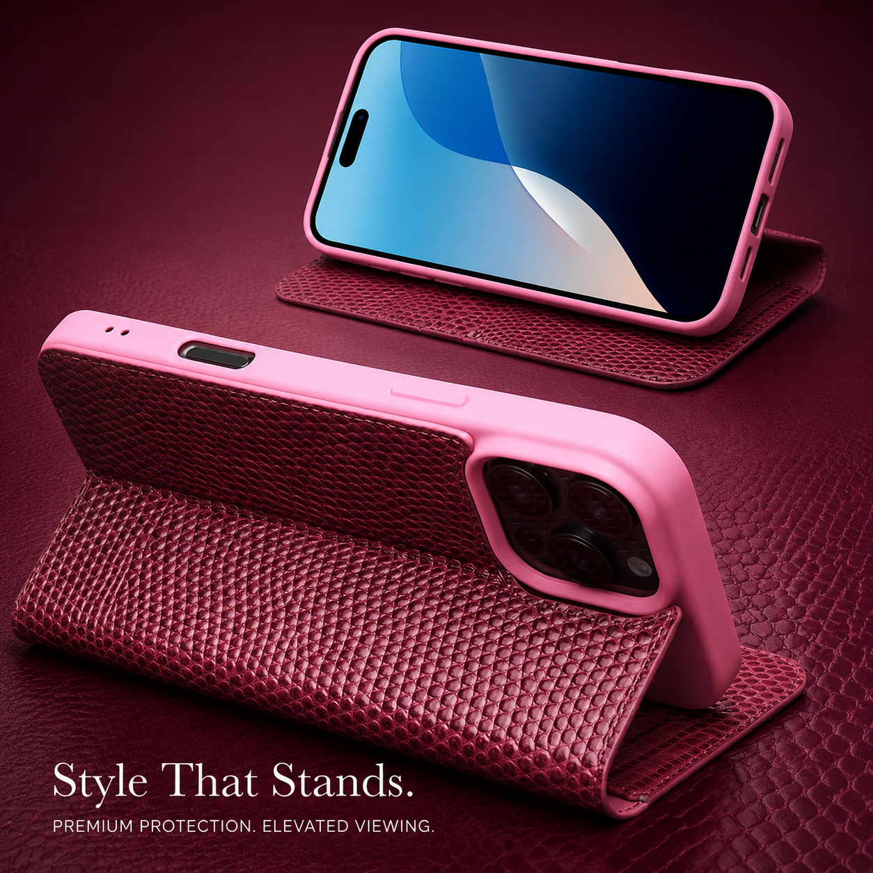 Premium iPhone Case Genuine Cowhide Leather Flip Cover Crocodile Grain Wallet Card Holder Magnetic Closure Shockproof Stand Function Business Style