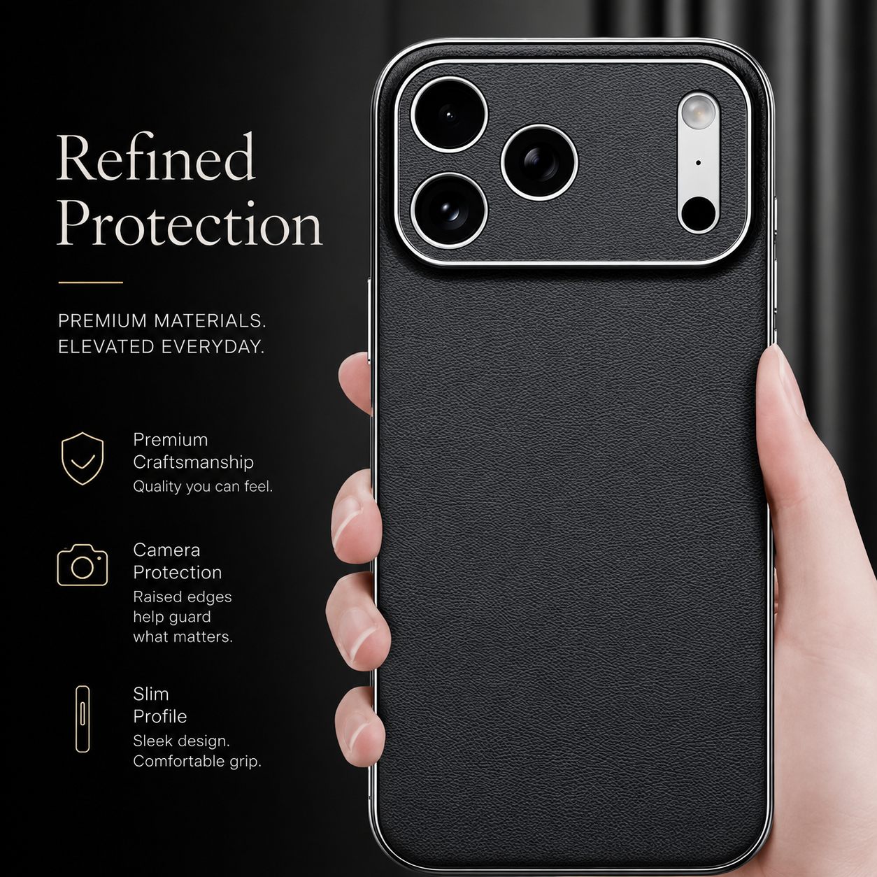 Premium iPhone Case Genuine Cowhide Leather Protective Cover Camera Lens Protection Shockproof Anti Slip Matte Finish Slim Design