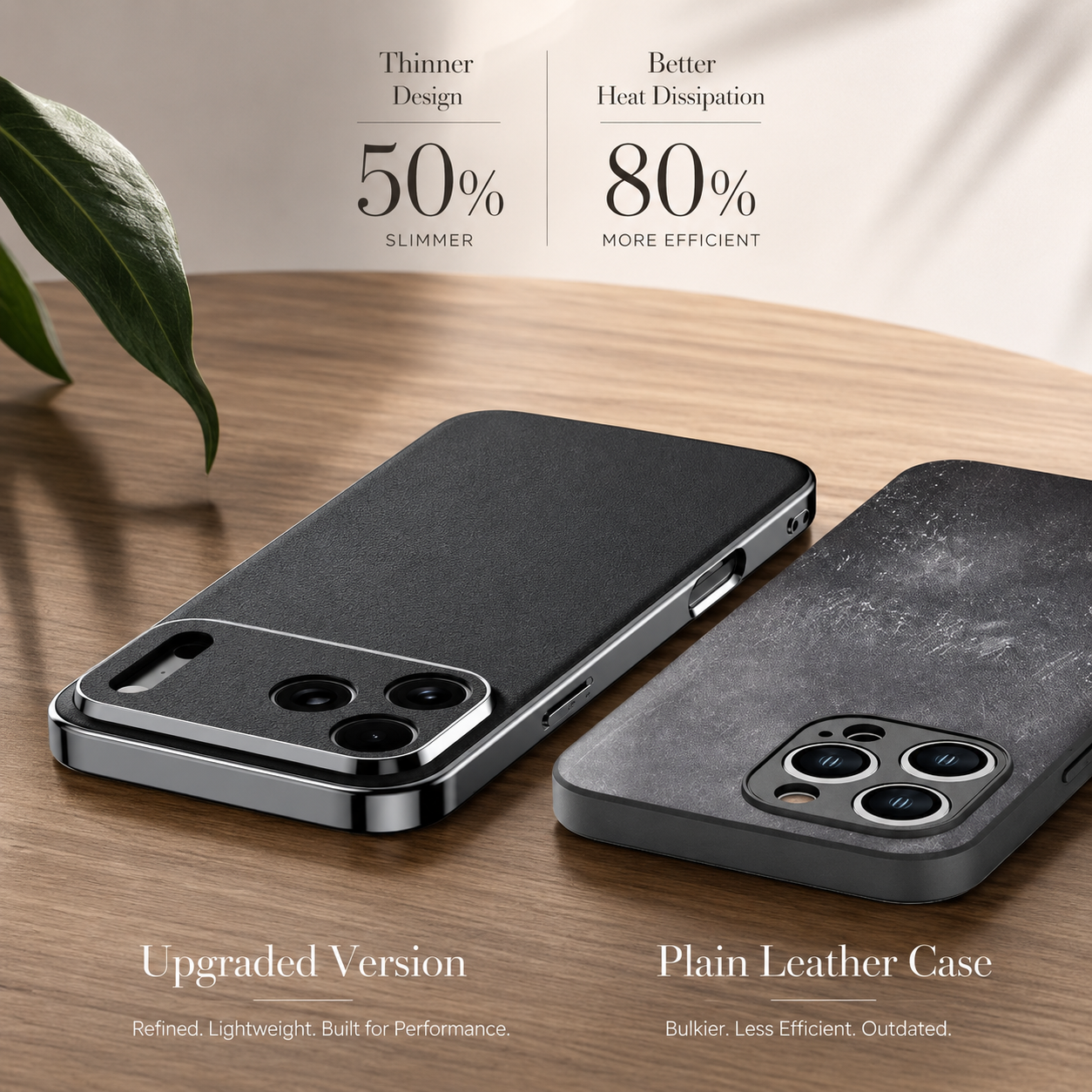Premium iPhone Case Genuine Cowhide Leather Protective Cover Camera Lens Protection Shockproof Anti Slip Matte Finish Slim Design
