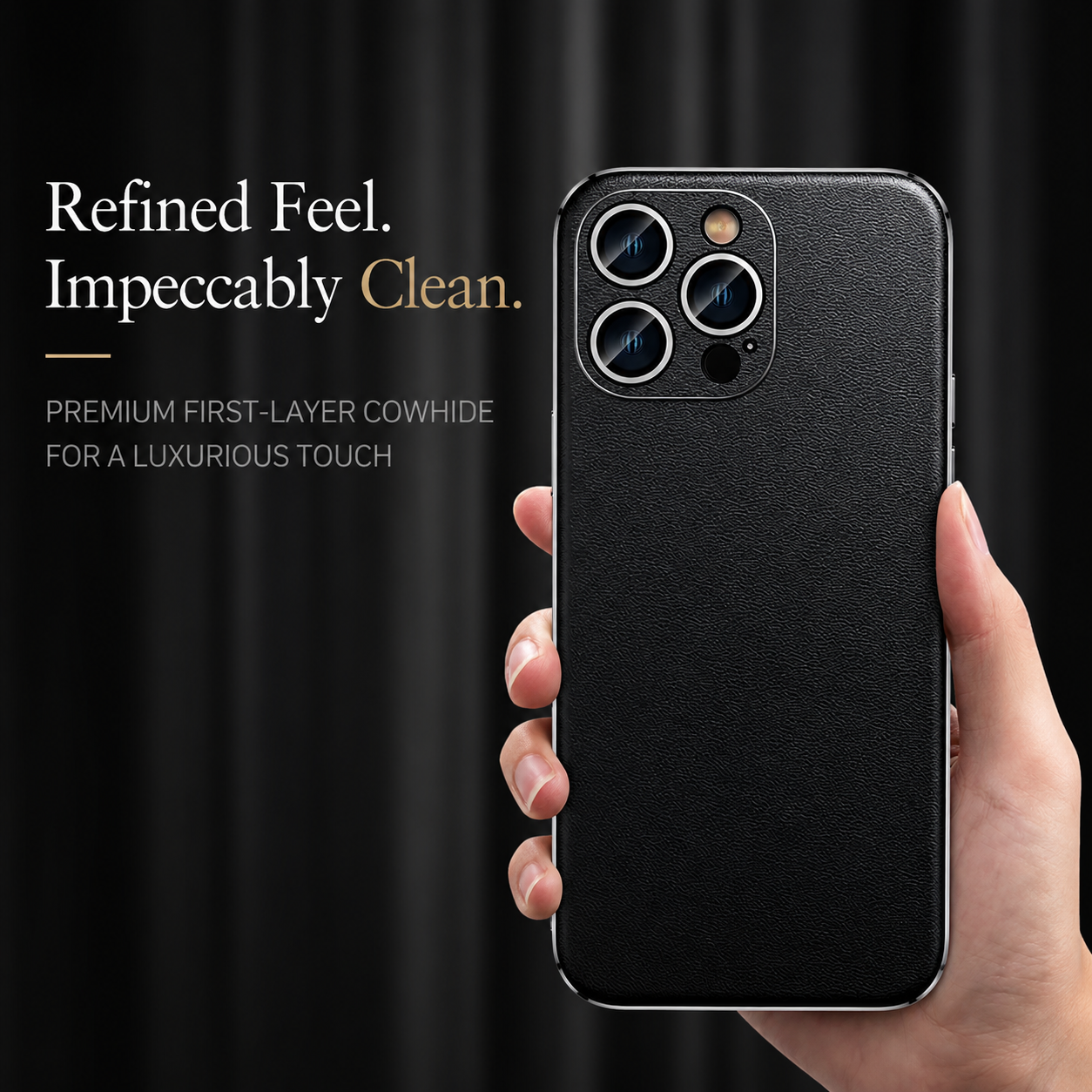 Premium iPhone Case Genuine Cowhide Leather Protective Cover Plating Frame Full Camera Lens Guard Shockproof TPU Edge Scratch Resistant Texture