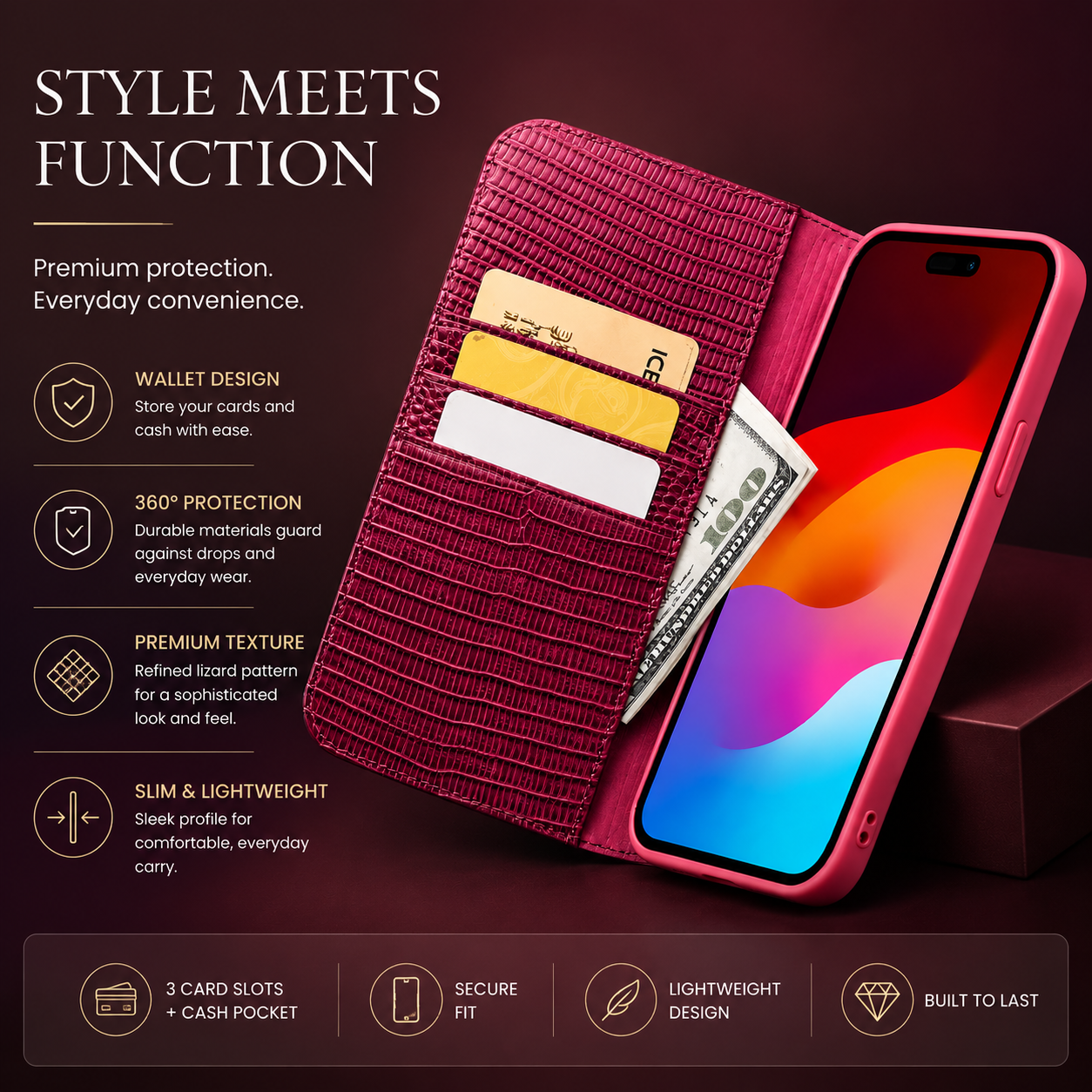 Premium iPhone Case Genuine Leather Flip Cover Card Holder Shockproof Anti Fingerprint Non Slip Grip Slim Durable Protective Case Luxury Design