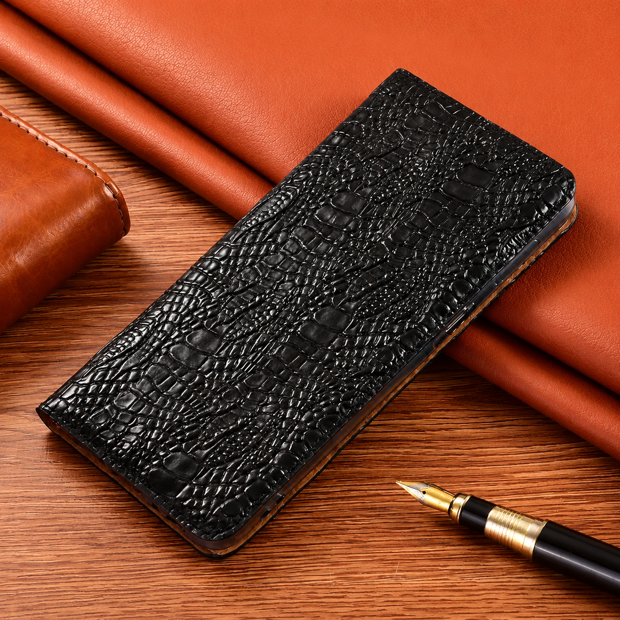 Premium iPhone Case Genuine Leather Flip Cover Card Holder Shockproof Non Slip Grip Full Protection Durable Protective Case Luxury Design Magnetic Closure